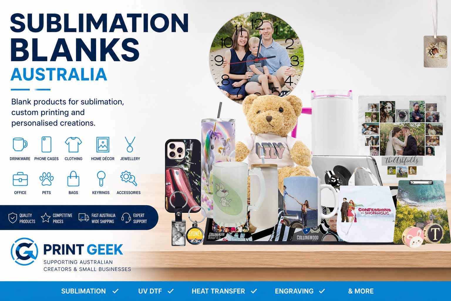 Sublimation blanks category at Print Geek Australia